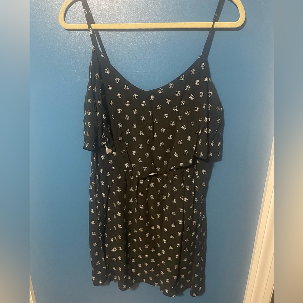 Old Navy Black Asymmetrical Dress with White Floral Pattern